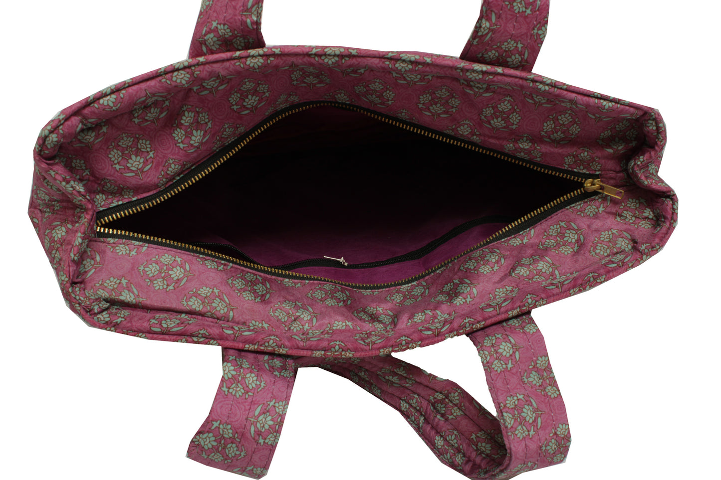 Sushila Vintage Mauve Tote Bag 100% Pure Silk Printed Handbag Shoulder Bag