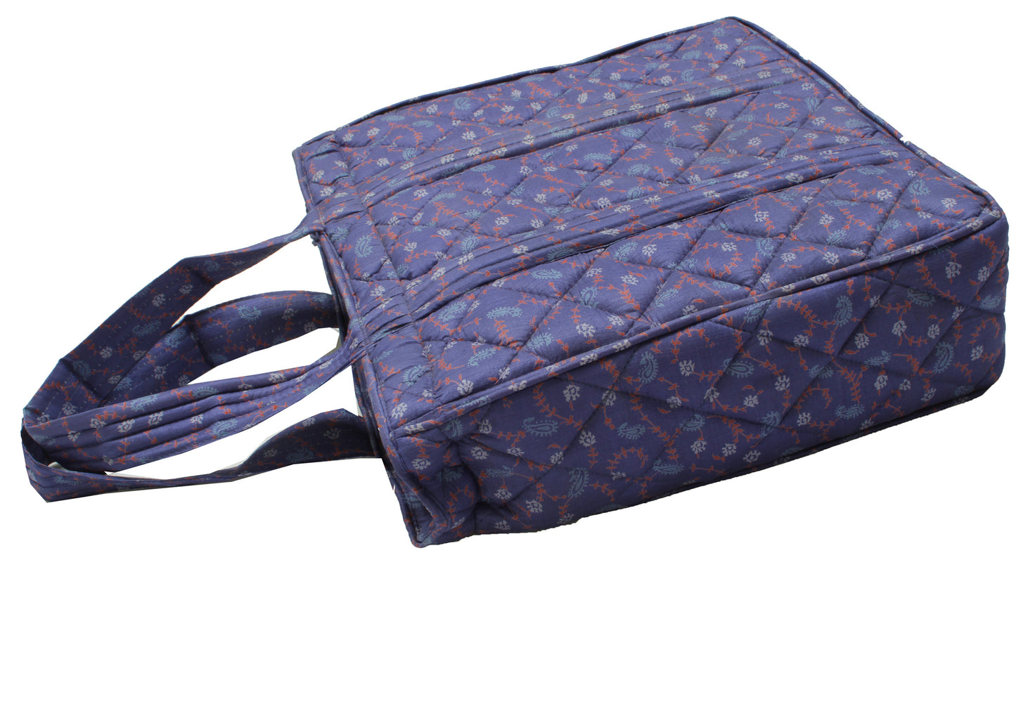 Sushila Vintage Blue Indian Tote Bag 100% Pure Silk Printed Handbag Shoulder Bag
