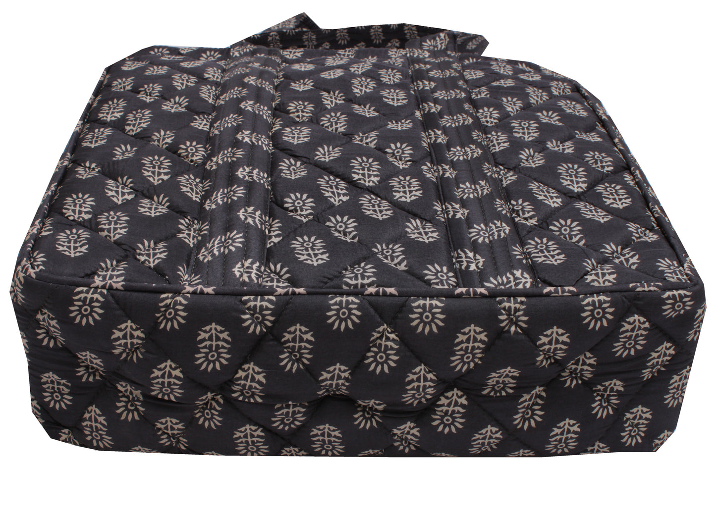 Sushila Vintage Black Tote Bag 100% Pure Silk Printed Handbag Shoulder Bag