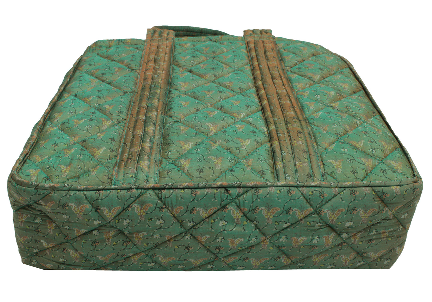 Sushila Vintage Green Tote Bag 100% Pure Silk Printed Handbag Shoulder Bag