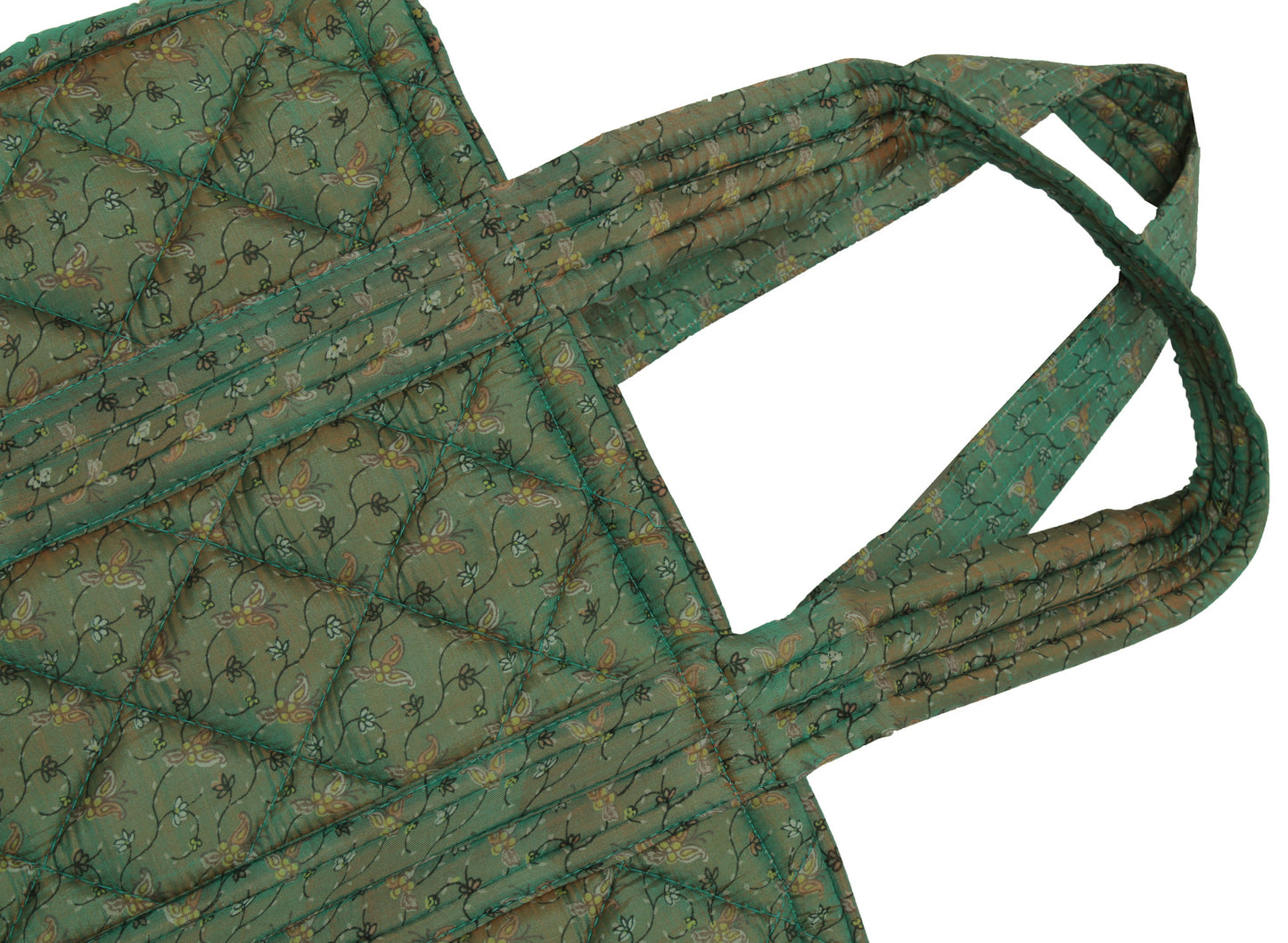 Sushila Vintage Green Tote Bag 100% Pure Silk Printed Handbag Shoulder Bag