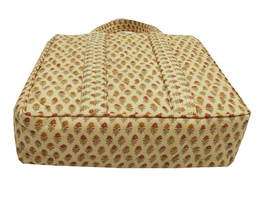 Sushila Vintage Cream Tote Bag 100% Pure Silk Printed Handbag Shoulder Bag