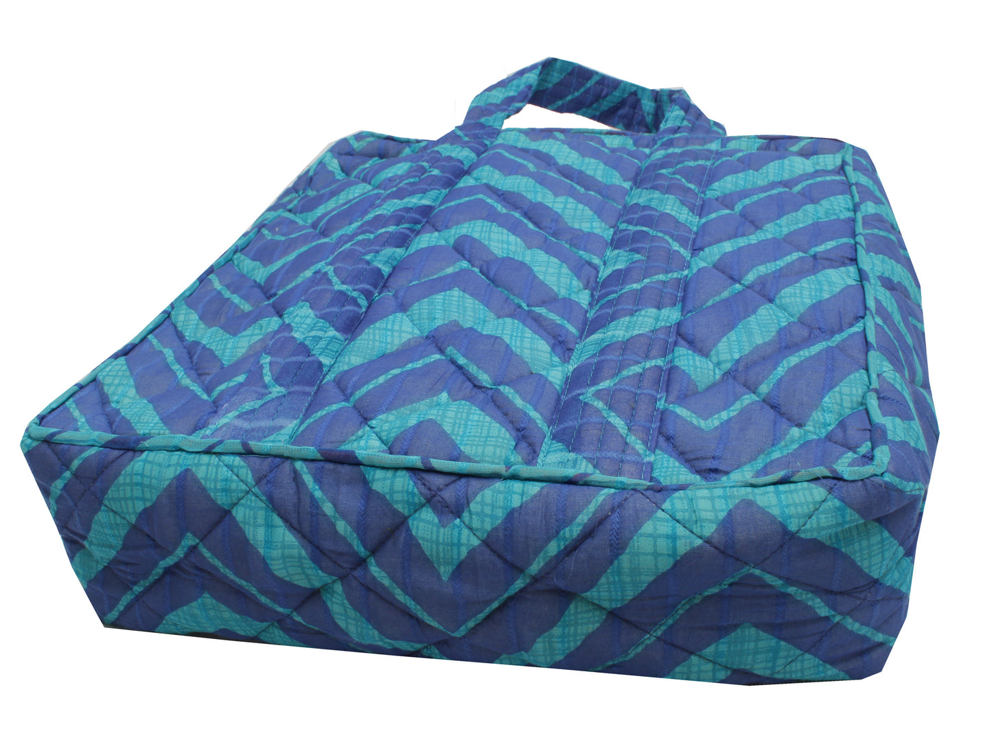 Sushila Vintage Blue Tote Bag 100% Pure Silk Printed Handbag Shoulder Bag