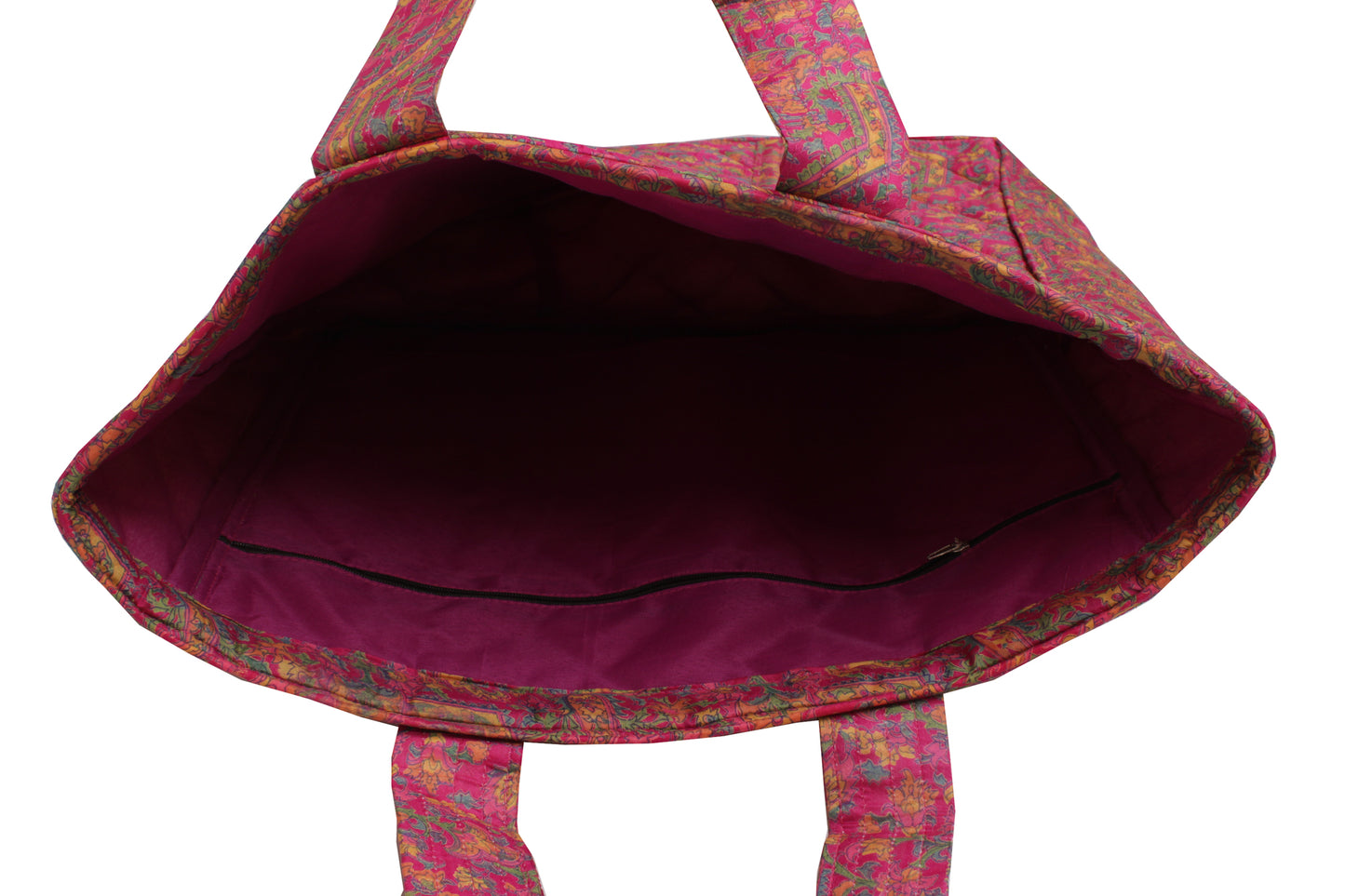 Sushila Vintage Magenta Tote Bag 100% Pure Silk Printed Handbag Shoulder Bag
