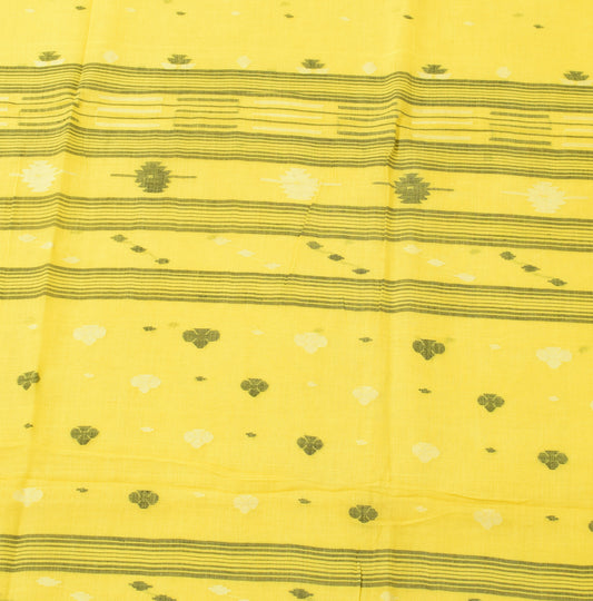 Sushila Vintage Yellow Scrap Craft Saree Pure Cotton Weaving Indian Sari Fabric