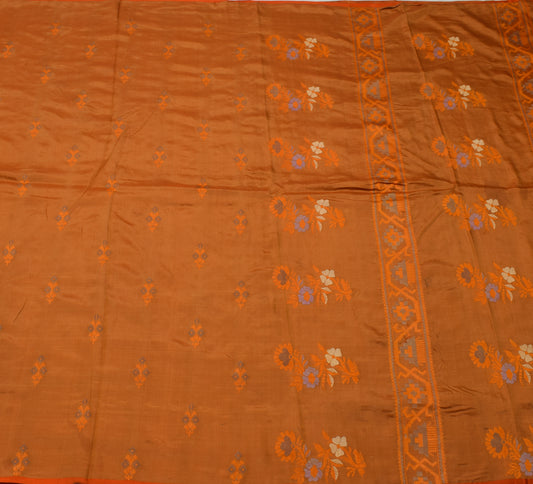 Sushila Vintage Indian Rust Scrap Saree Pure Silk Woven Floral Sari Craft Fabric