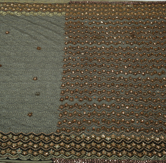 Sushila Vintage Black HEAVY Scrap Saree Net Mash Hand Beaded Floral Sari Fabric