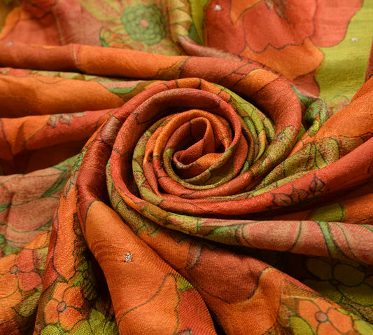 Sushila Vintage Multi-Color Scrap Saree Pure Silk Floral Aari Work Sari Fabric