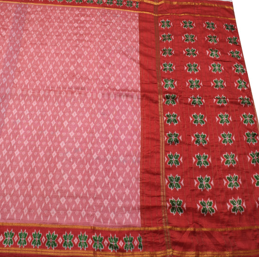 Sushila Vintage Scrap Sari 100% Pure Silk Woven Ikkat Patola Sari Craft Fabric