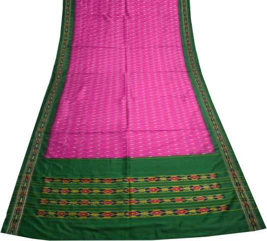 Sushila Vintage Fuchsia Scrap Saree Pure Silk Hand Woven Ikkat Patola Fabric