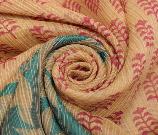 Sushila Vintage Scrap Saree 100% Pure Cotton Silk Woven Floral Sari Craft Fabric