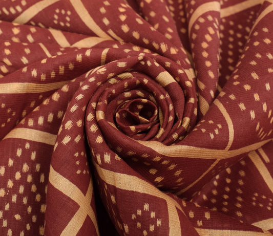 Sushila Vintage Maroon Scrap Saree F100% Pure Cotton Woven Sari 5YD Craft Fabric
