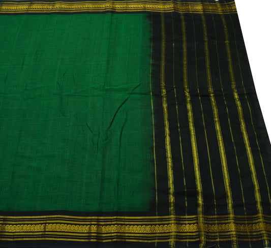 Sushila Vintage Green Scrap Saree 100%Pure Cotton Woven 5 Yard Sari Craft Fabric