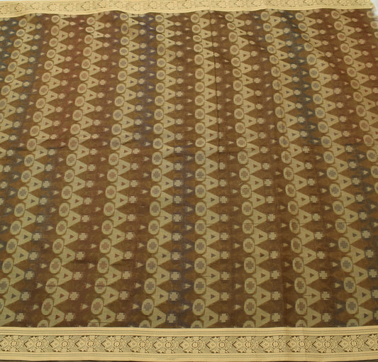 Sushila Vintage Brown Scrap Saree Blend Organza Silk All Over Woven Sari Fabric