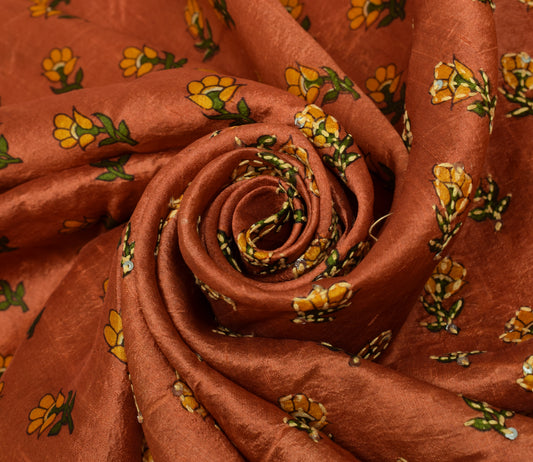 Sushila Vintage Rust Scrap Saree Pure Silk Hand Embroidered Kantha Sari Fabric