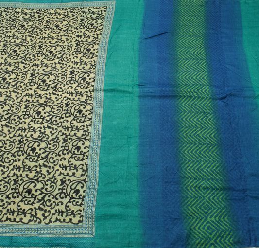 Sushila Vintage Scrap Saree 100% Pure Woolen Woven Floral Soft Sari Craft Fabric