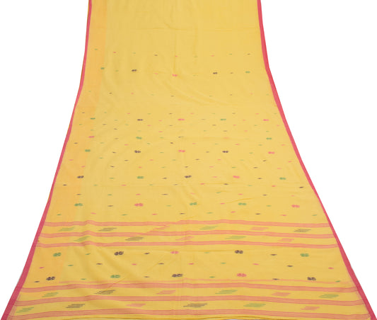 Sushila Vintage Yellow Scrap Saree 100% Pure Cotton Tant Woven Sari Craft Fabric