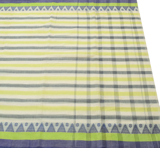 Sushila Vintage Off White Scrap Saree 100% Pure Cotton Woven Stripes Sari Fabric
