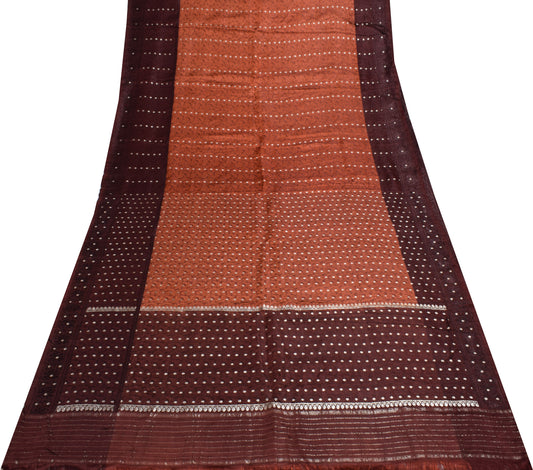 Sushila Vintage Rust Scrap Banarasi Saree 100% Pure Satin Silk Woven Sari Fabric