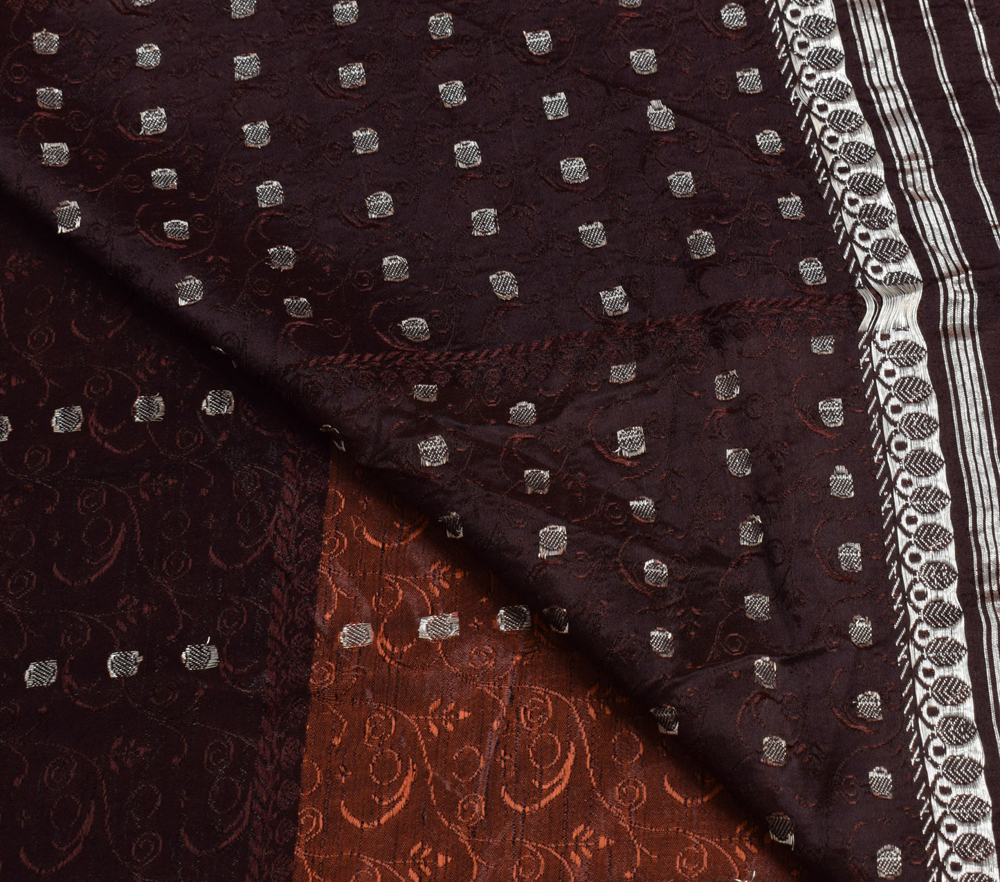 Sushila Vintage Rust Scrap Banarasi Saree 100% Pure Satin Silk Woven Sari Fabric