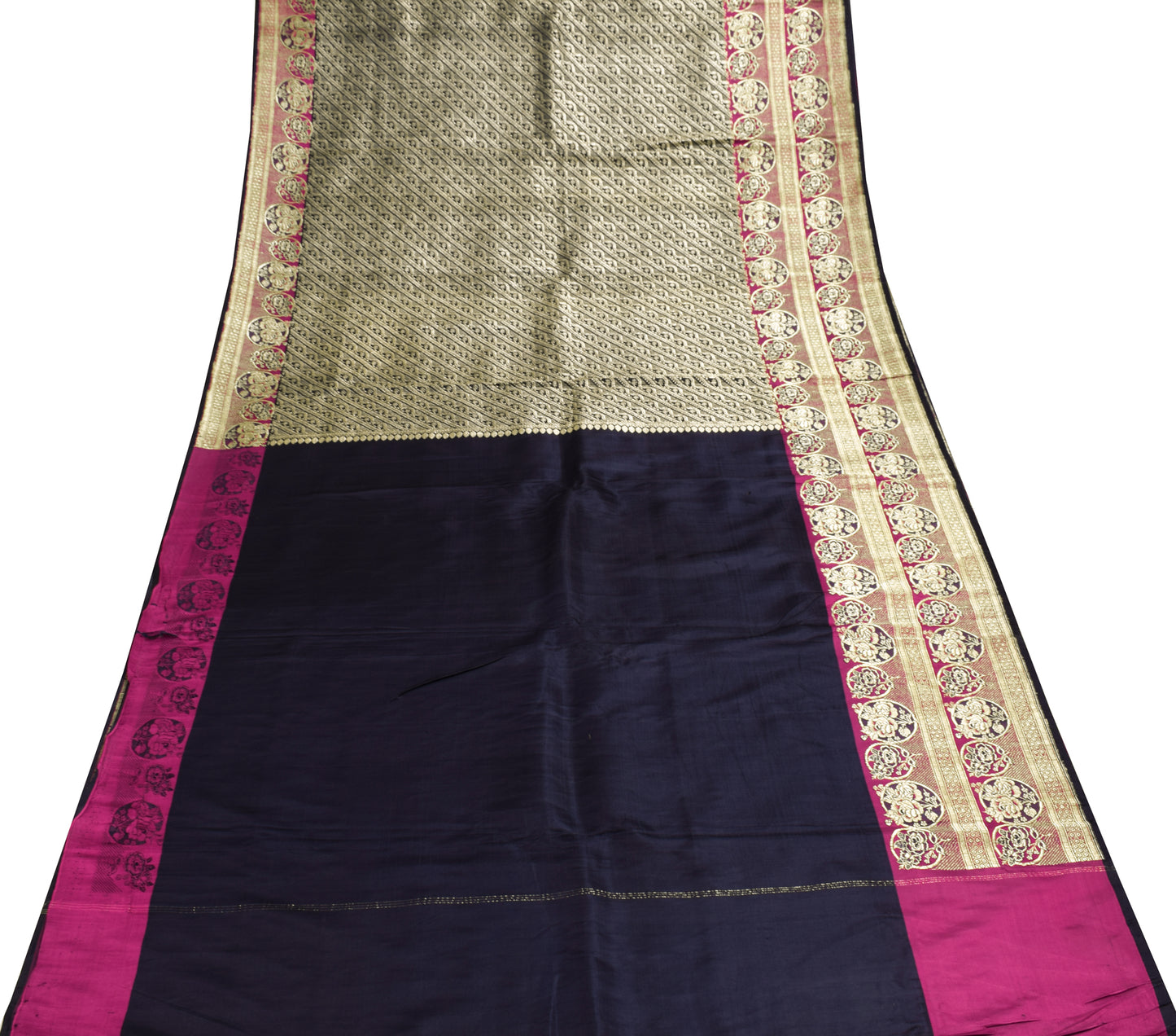 Sushila Vintage Heavy Scrap Saree Pure Satin Silk Banarasi Brocade Woven Fabric