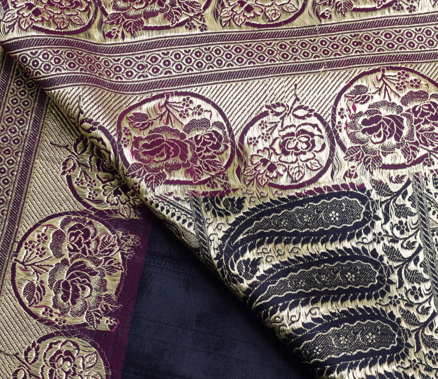 Sushila Vintage Heavy Scrap Saree Pure Satin Silk Banarasi Brocade Woven Fabric