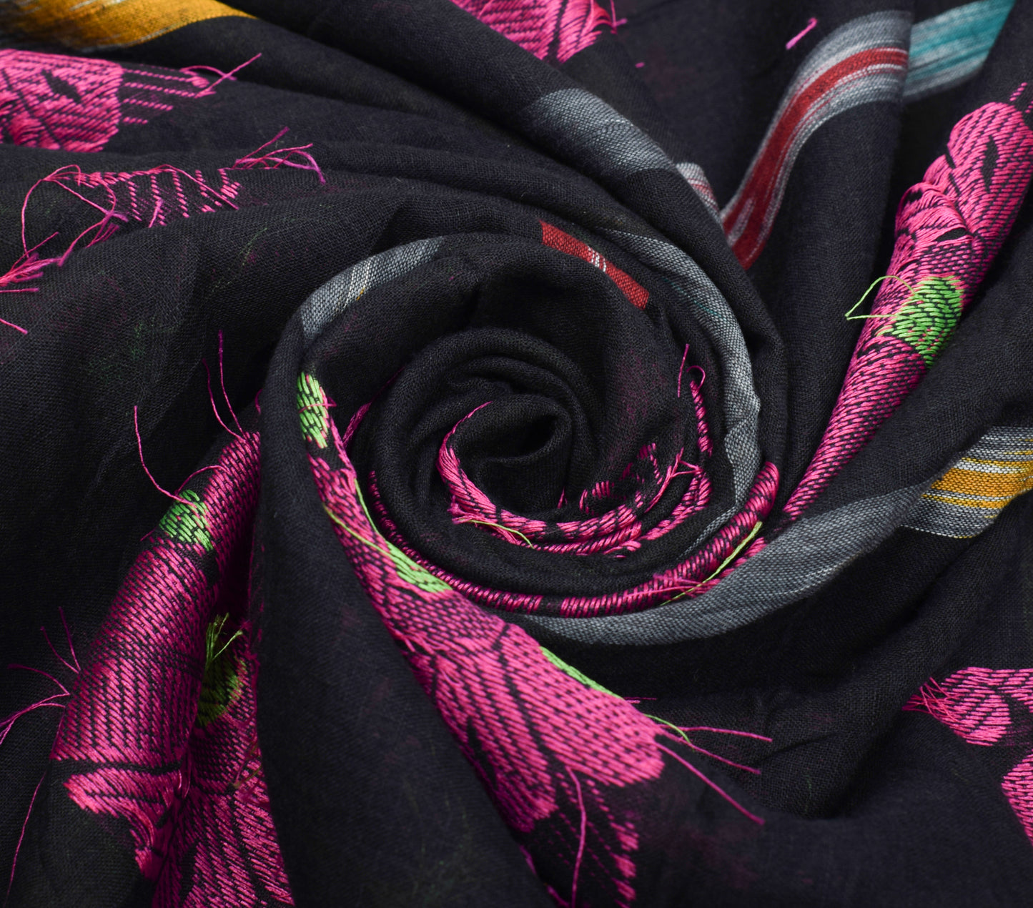 Sushila Vintage Black Scrap Saree 100% Pure Cotton Woven Paisley 5YD Sari Fabric