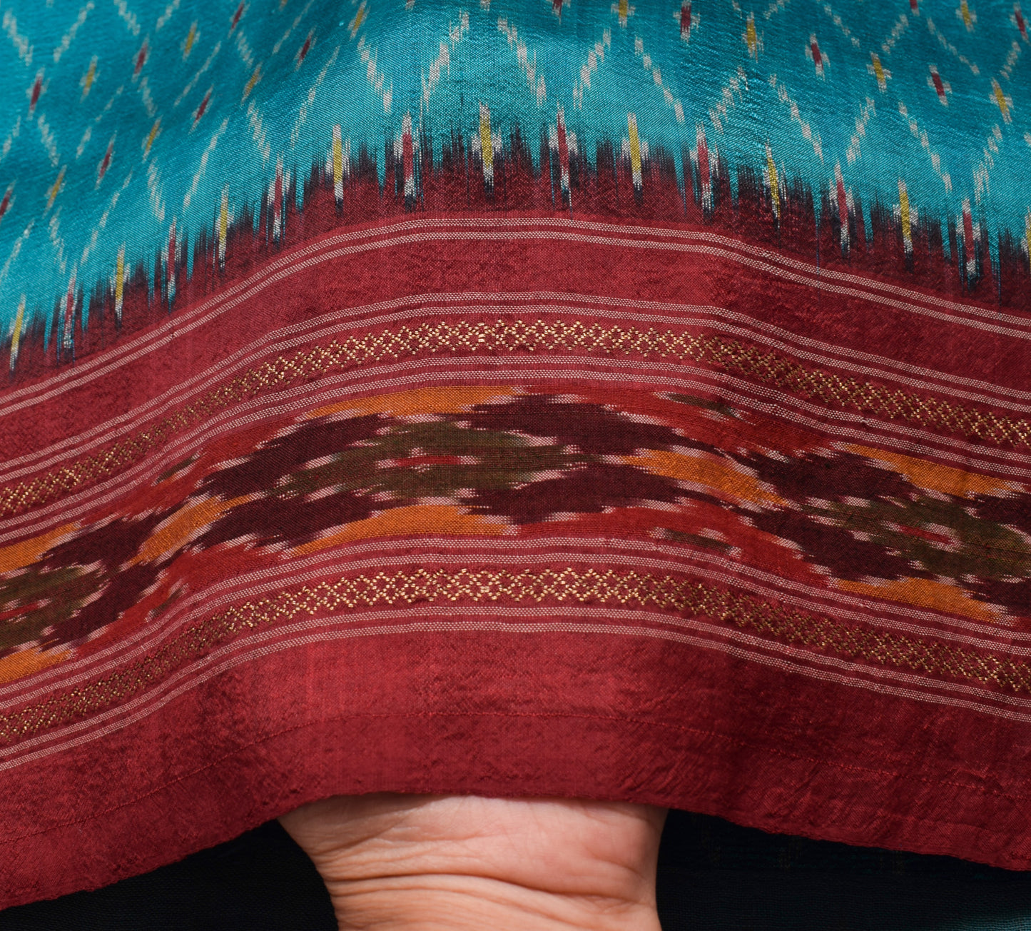 Sushila Vintage Blue Scrap Saree 100% Pure Silk Hand Woven Patola Sari Fabric