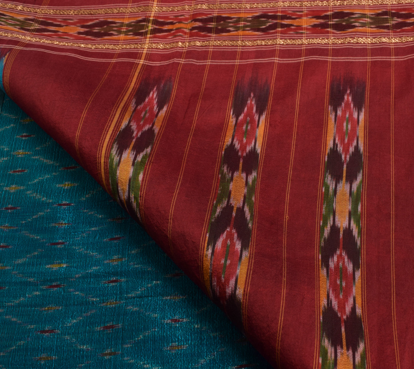 Sushila Vintage Blue Scrap Saree 100% Pure Silk Hand Woven Patola Sari Fabric