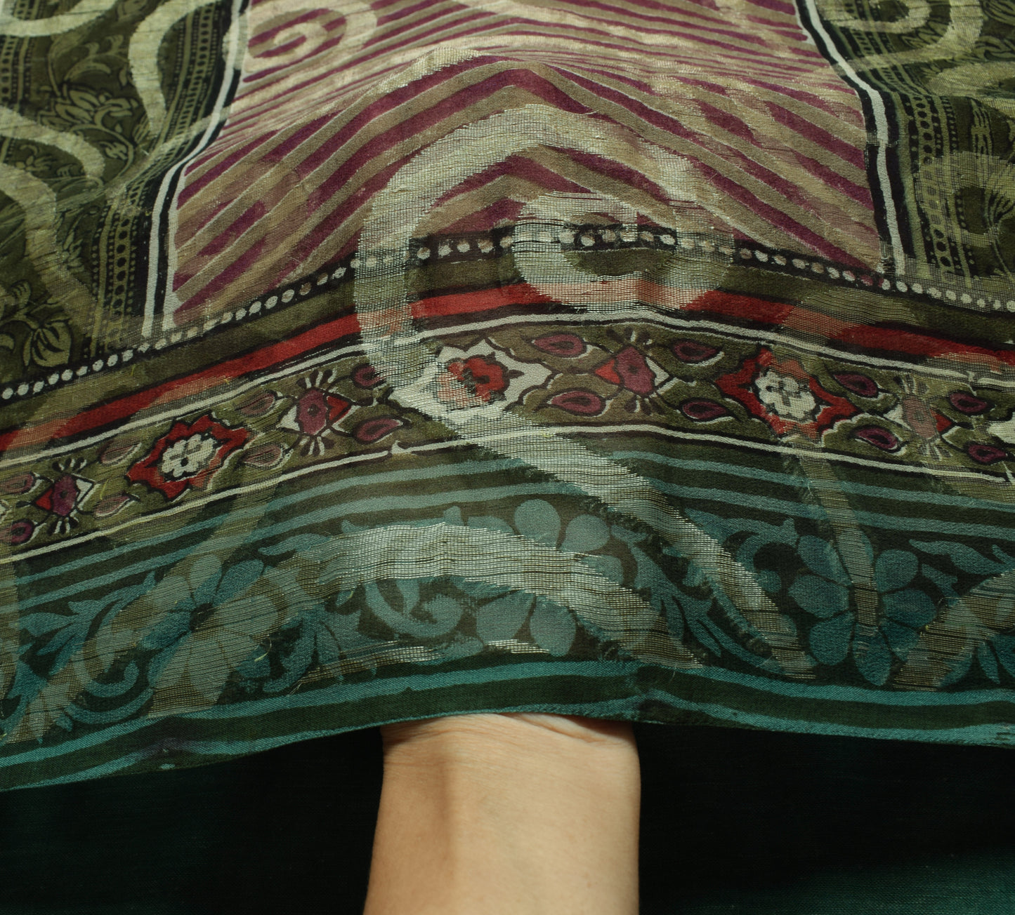 Sushila Vintage Multi-Color Scrap Saree Pure Georgette Woven Sari Craft Fabric