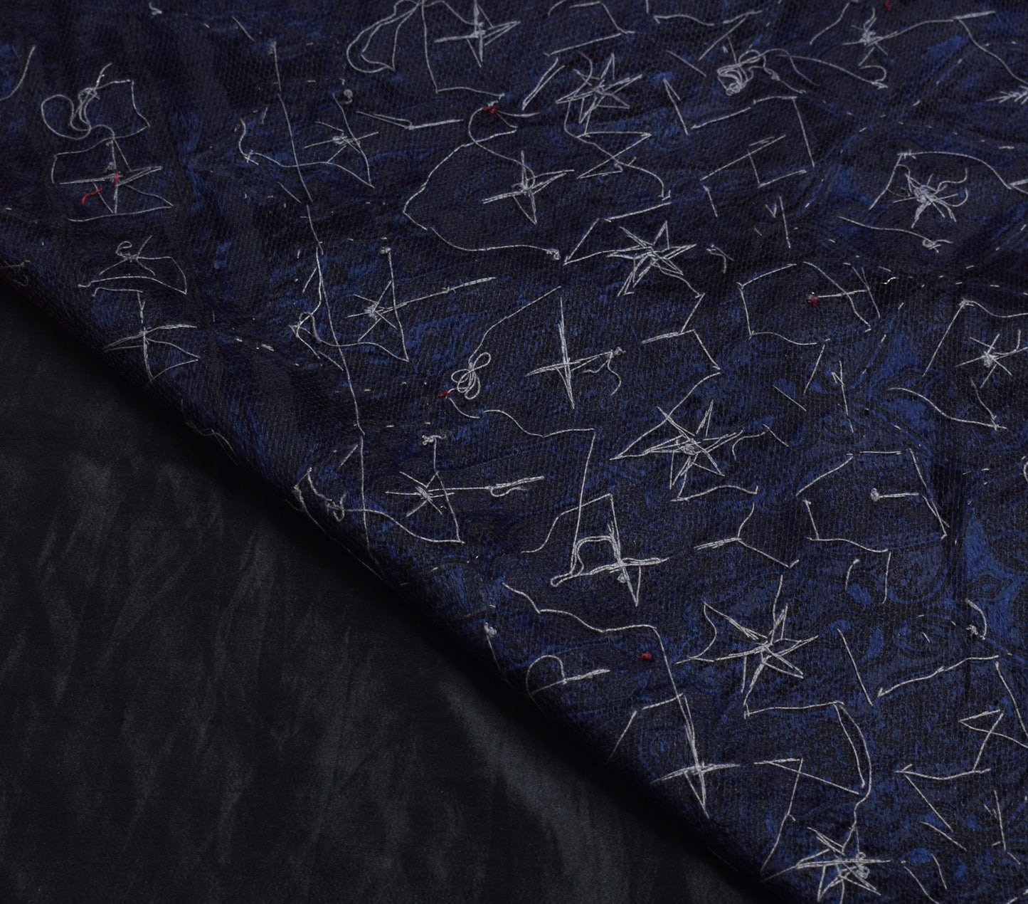 Sushila Vintage Blue Scrap Saree 100%Pure Satin Silk Hand Beaded 5YD Sari Fabric