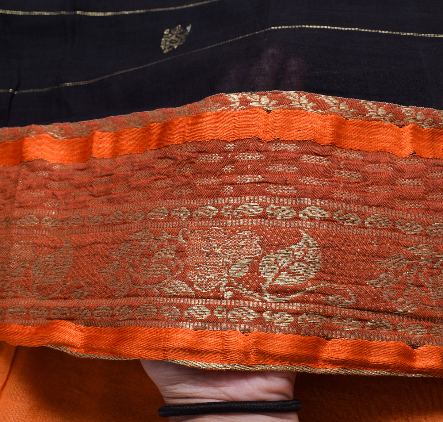 Sushila Vintage Black Scrap Saree 100% Pure Cotton Woven Floral Soft Sari Fabric