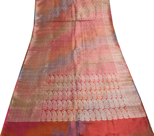 Sushila Vintage Multi-Color Banarasi Scrap Saree Satin Silk Zari Woven Fabric