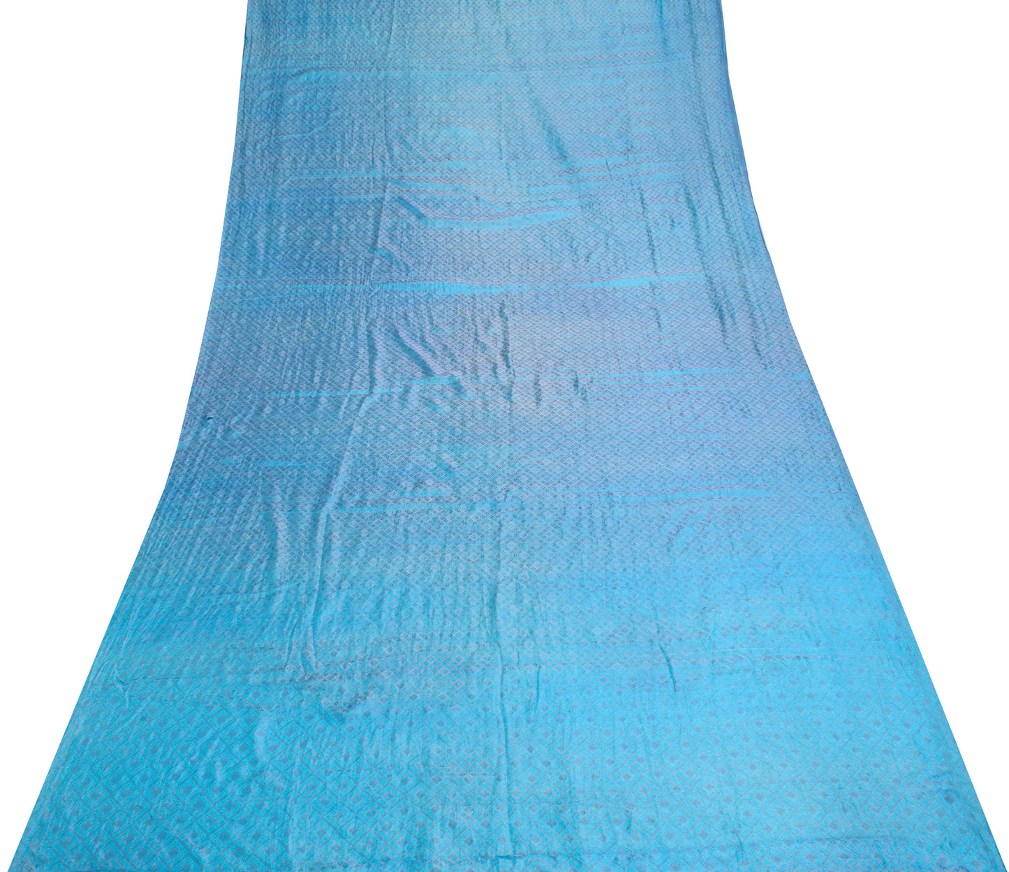 Sushila Vintage Blue Scrap Saree Art Silk All Over Woven Soft Sari Dress Fabric