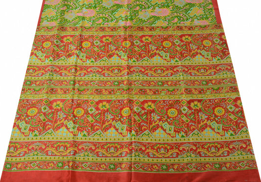 Sushila Vintage Green Scrap Saree 100% Pure Silk Printed Floral Sari Fabric
