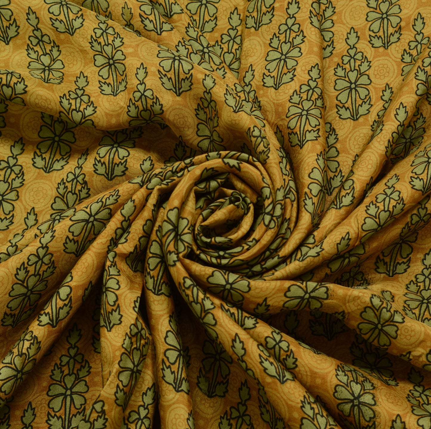 Sushila Vintage Brown Scrap Saree 100% Pure Silk Printed Floral Sari Fabric