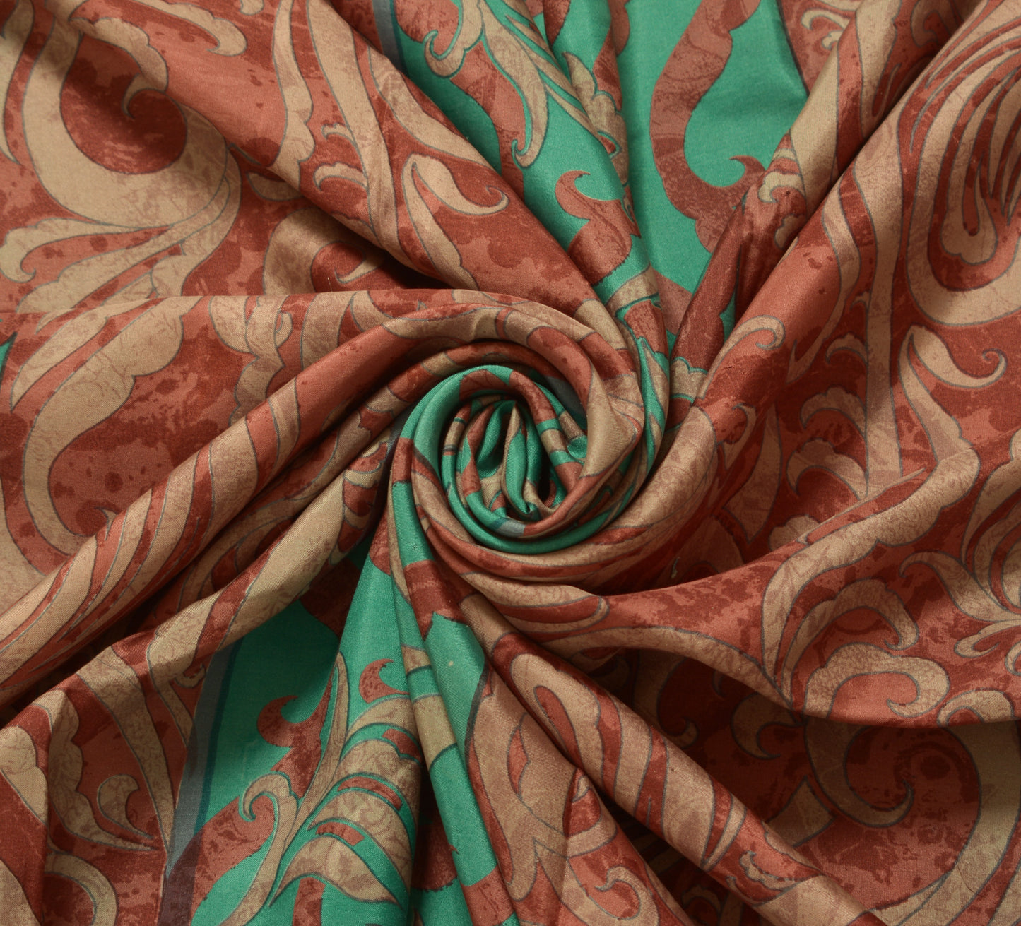 Sushila Vintage Green Scrap Craft Sari 100% Pure Silk Printed Floral Sari Fabric