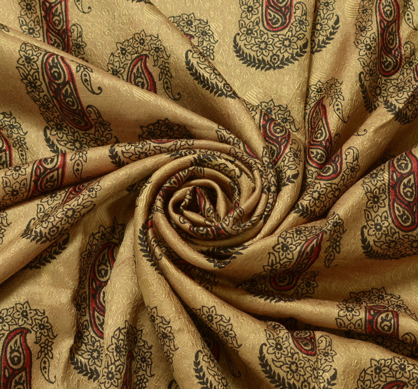 Sushila Vintage Brown Scrap Craf Sari 100% Pure Silk Printed Paisley Sari Fabric