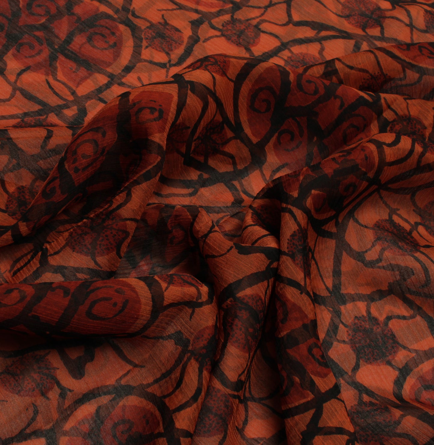 Sushila Vintage Brown Scrap Saree Blend Chiffon Silk Printed Floral Sari Fabric