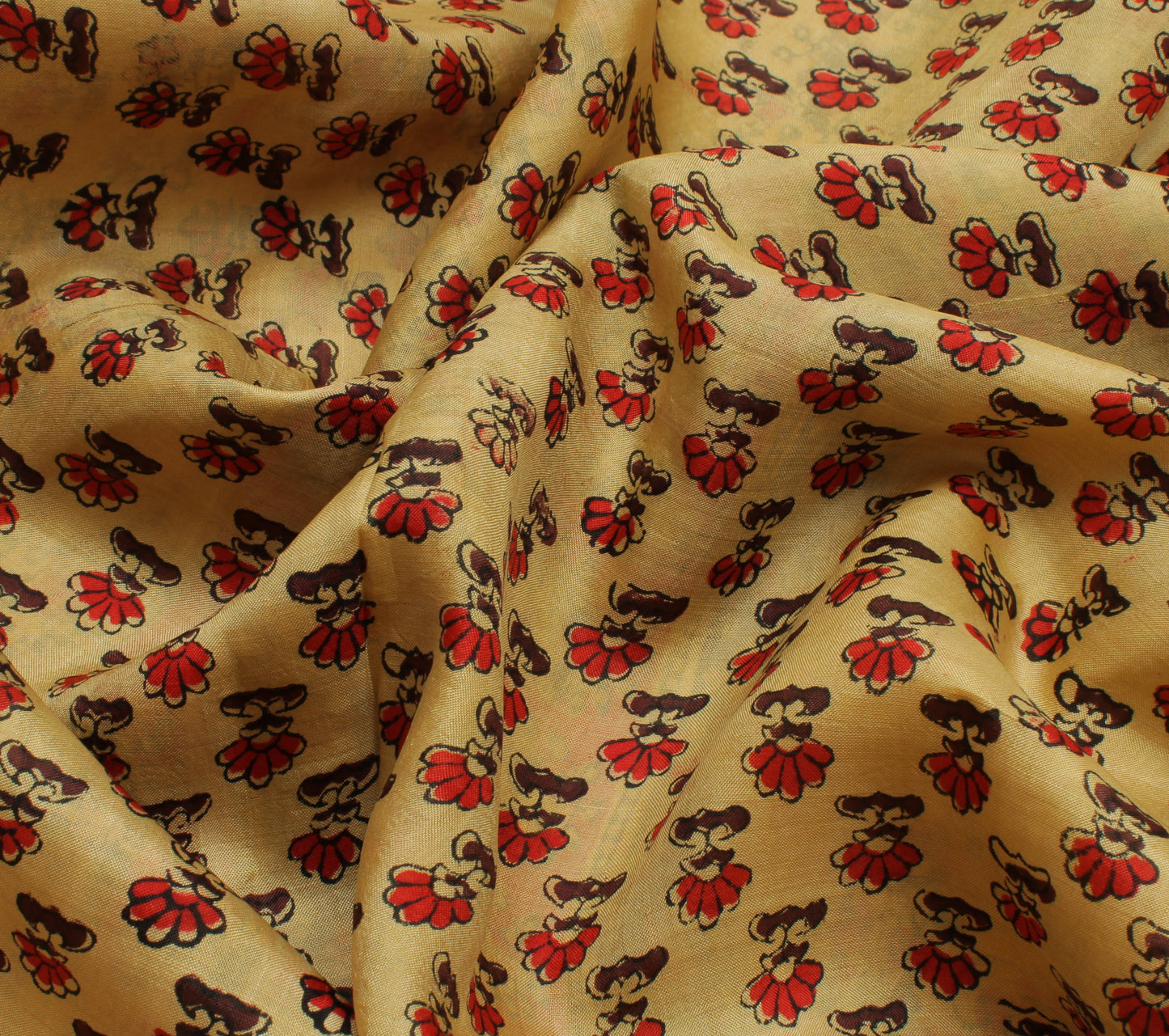 Sushila Vintage Light Brown Scrap Saree Pure Silk Printed Floral Sari Fabric