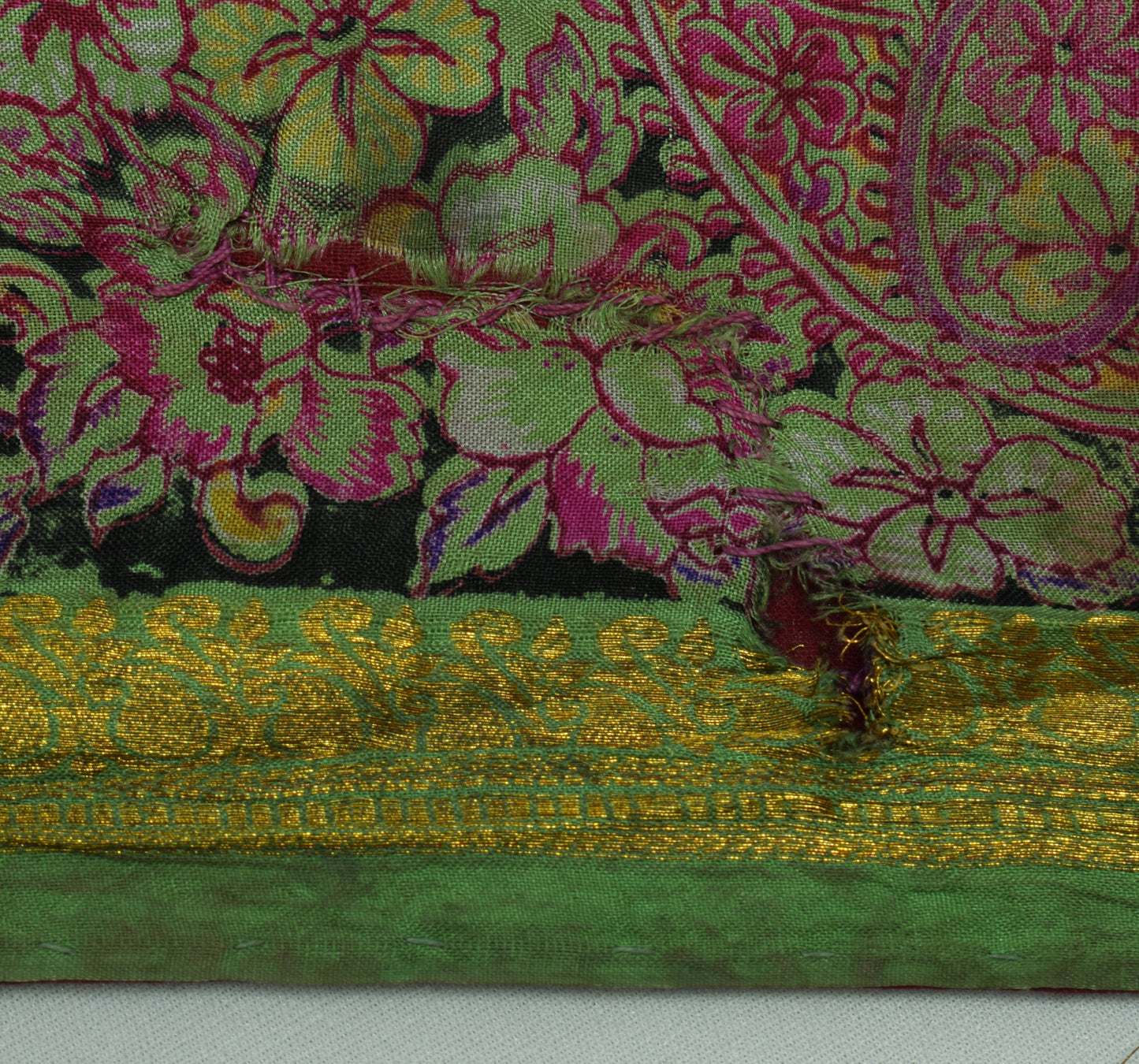 Sushila Vintage Maroon Scrap Saree 100% Pure Silk Printed Floral Sari Fabric
