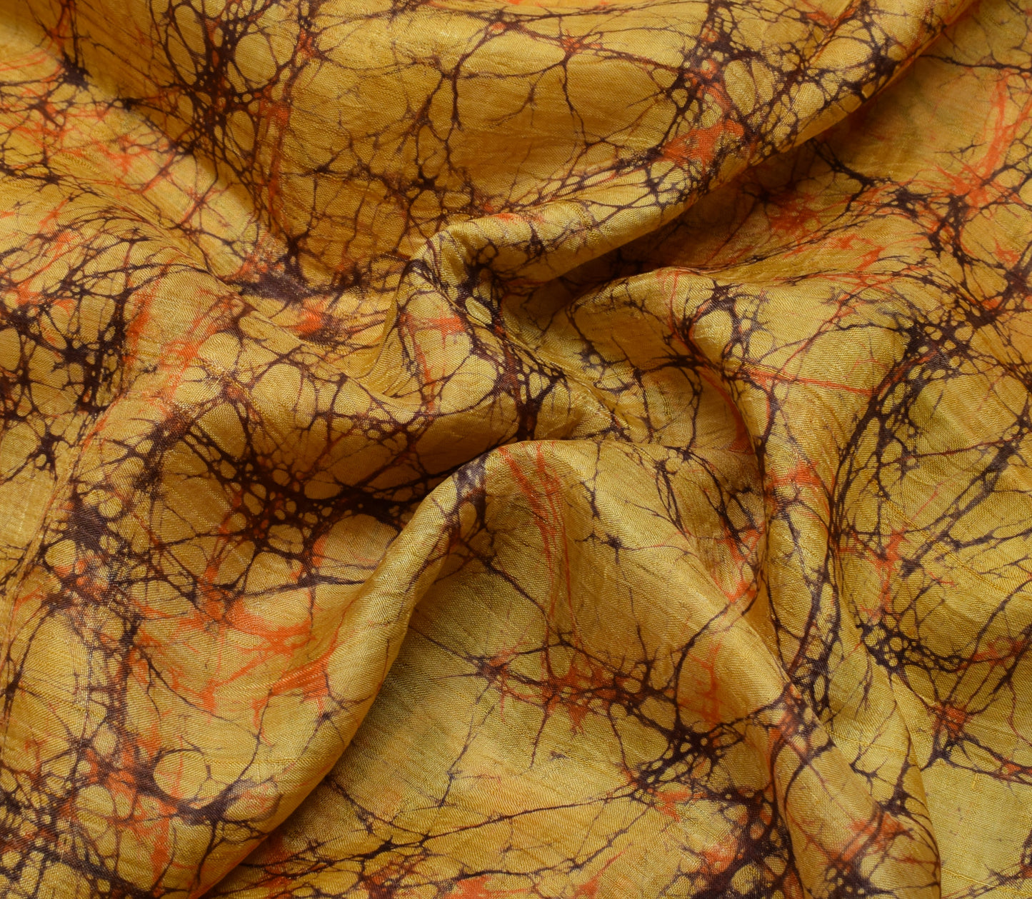 Sushila Vintage Mustard Scrap Saree 100% Pure Silk Batik Printed Sari Fabric