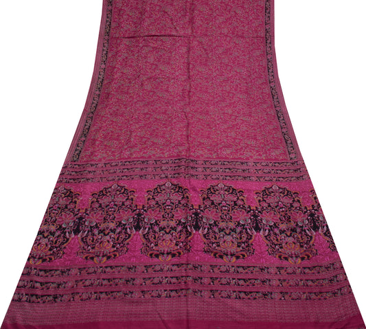 Sushila Vintage Dark Pink Scrap Saree 100% Pure Silk Printed floral Sari Fabric