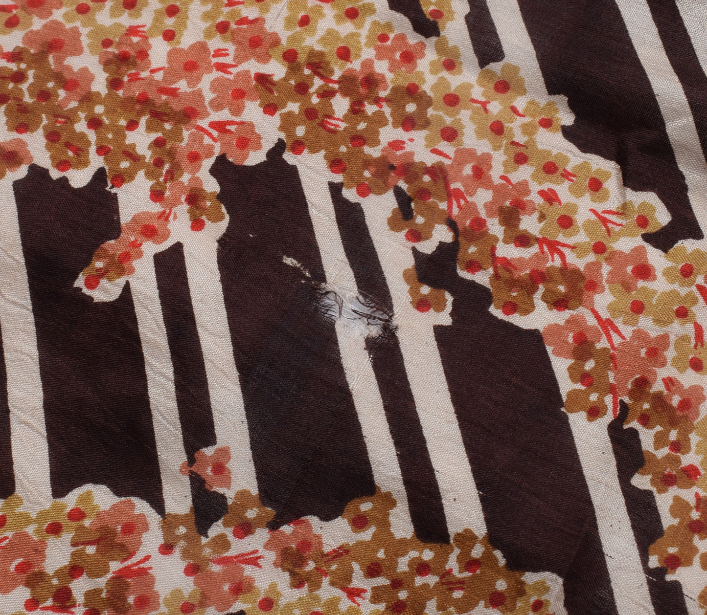 Sushila Vintage Brown Scrap Saree 100% Pure Silk Printed Floral Sari Fabric