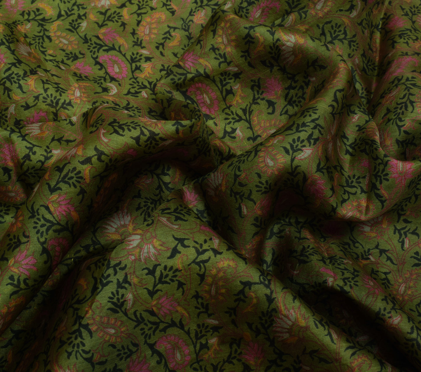 Sushila Vintage Green Scrap Saree 100% Pure Silk Printed Floral Sari Fabric