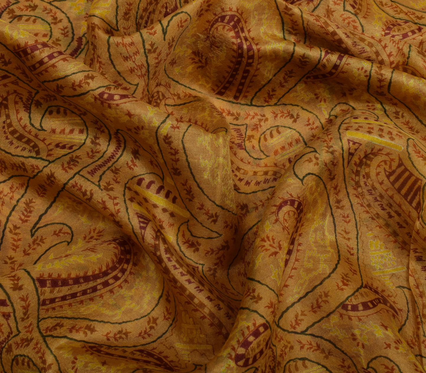 Sushila Vintage Brown Scrap Saree 100% Pure Silk Printed Floral Sari Fabric