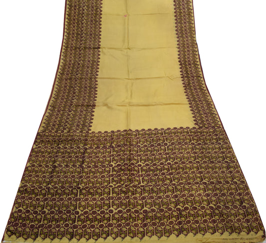 Sushila Vintage Indian Scrap Saree 100% Pure Silk Printed 5 Yard Sari Fabric
