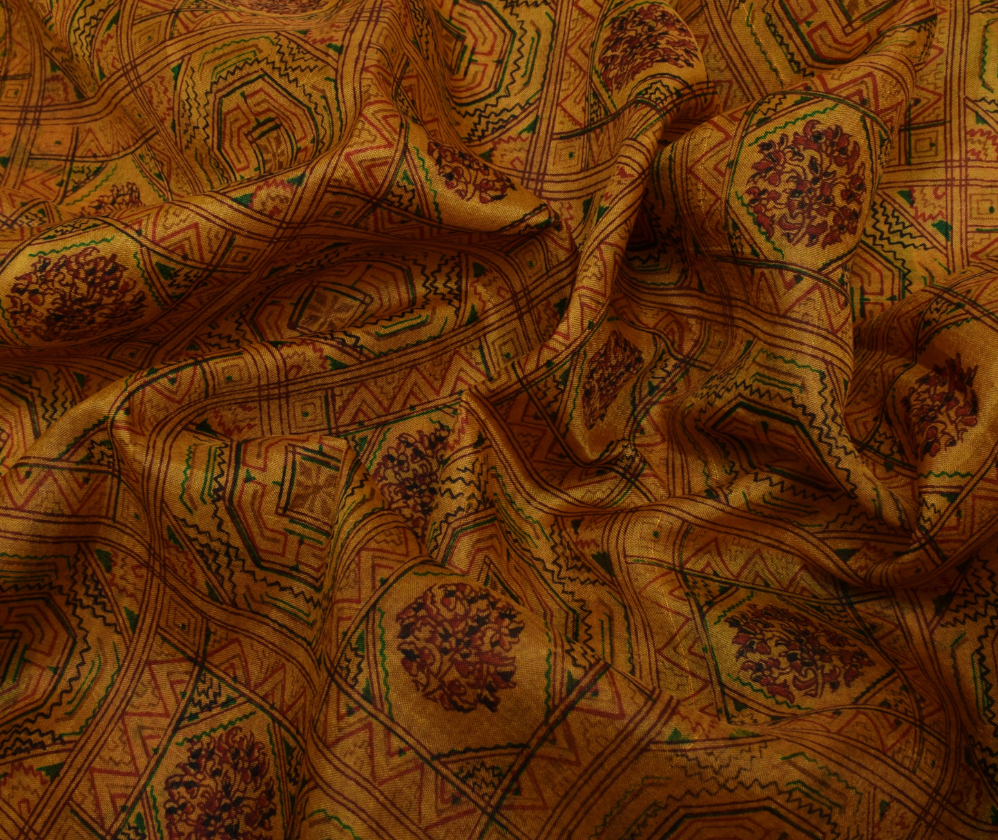 Sushila Vintage Indian Scrap Saree 100% Pure Silk Printed 5 Yard Sari Fabric