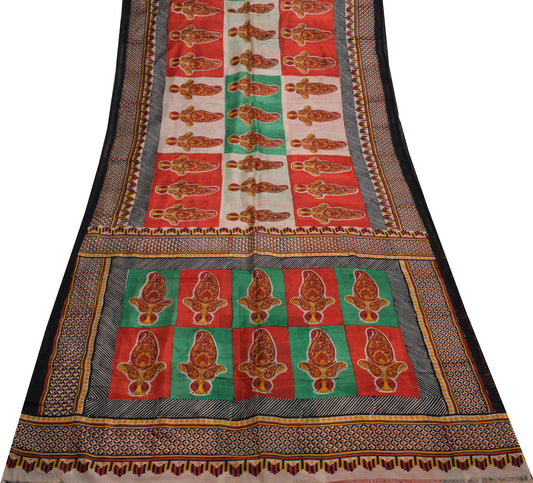 Sushila Vintage Multi-Color Scrap Saree Pure Silk Printed 5 Yard Sari Fabric