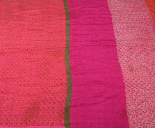 Sushila Vintage Indian Scrap Saree 100% Pure Silk Printed 5 Yard Sari Fabric